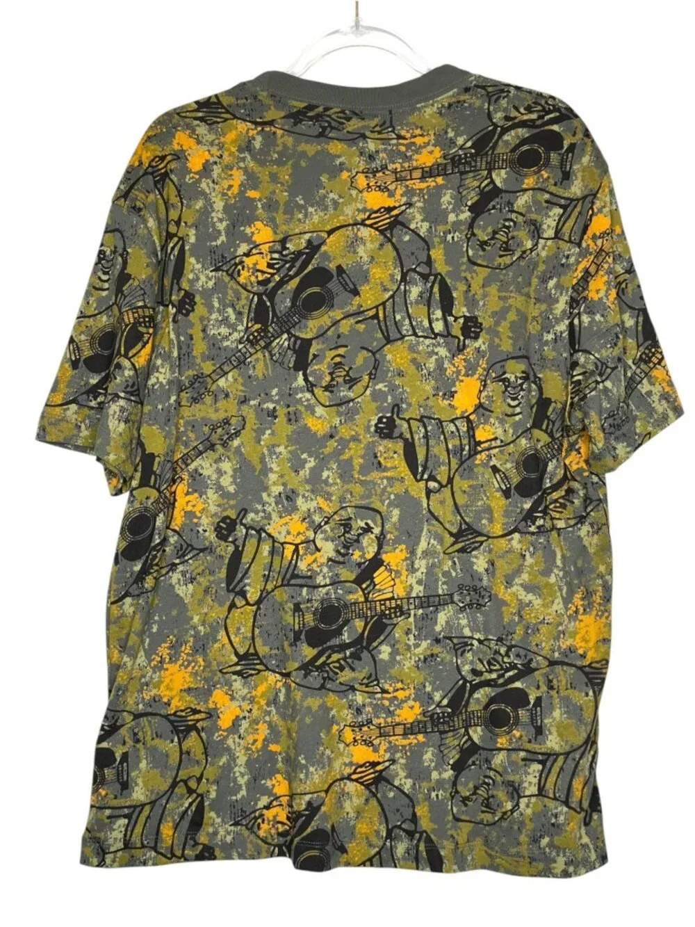 True Religion Buddha Camo T Shirt Mens Large Guitar Graphic Logo Patch Tee